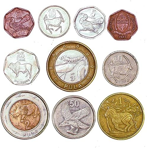 בוצואנה 10 מטבעות מעורבים | Thebe | PULA | בעלי חיים אפריקאים אקזוטיים | מאז 1976